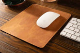 Close-up view of genuine leather mouse pad